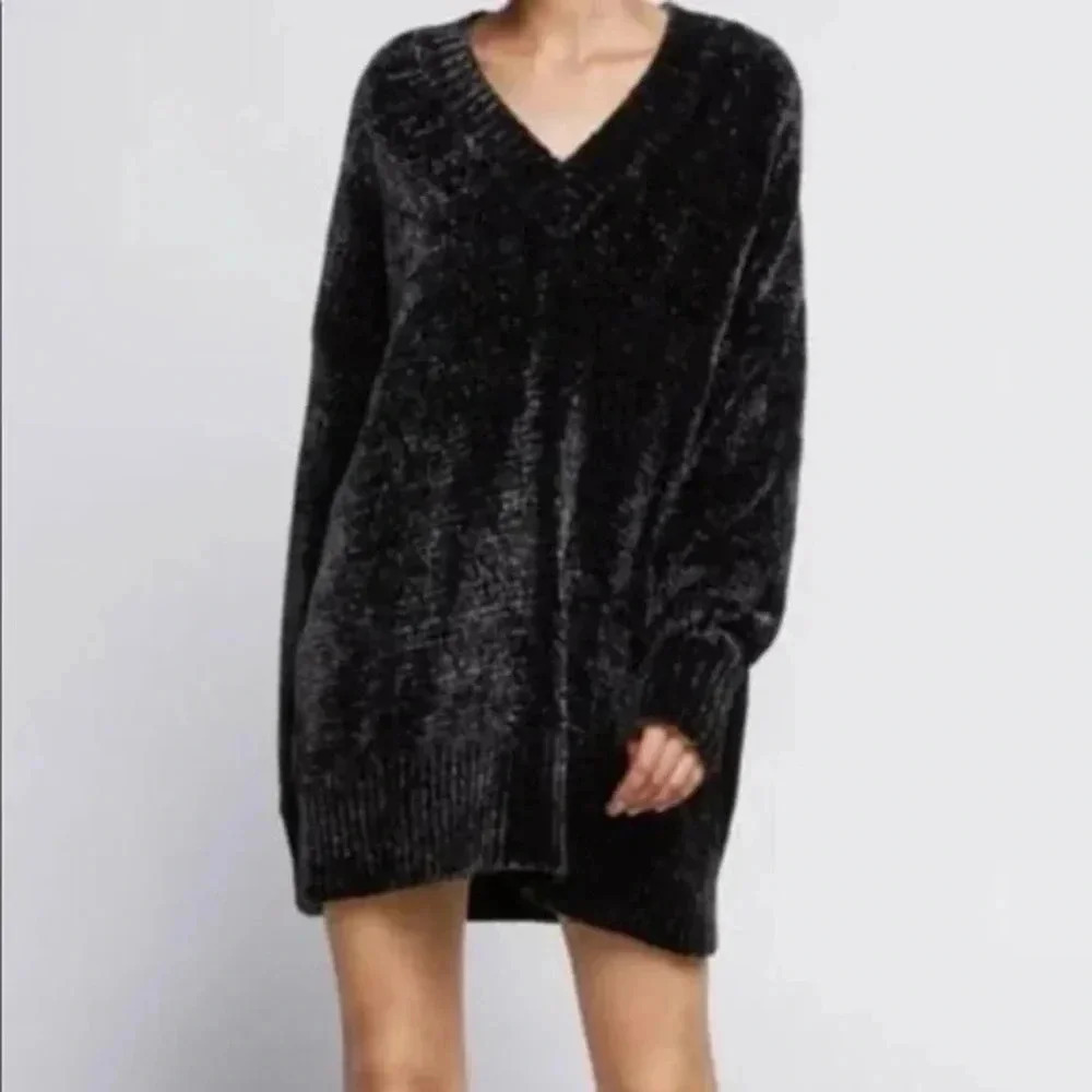 Zara Knit Charcoal Oversized Chenille Sweater Small S casual comfy loungewear